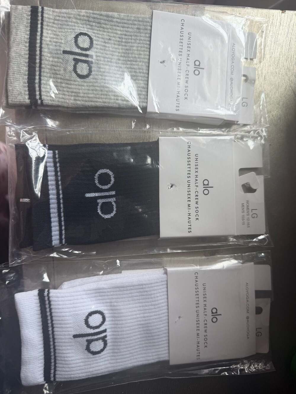 Authentic Alo Yoga Unisex Half-Crew Socks, Set of 3